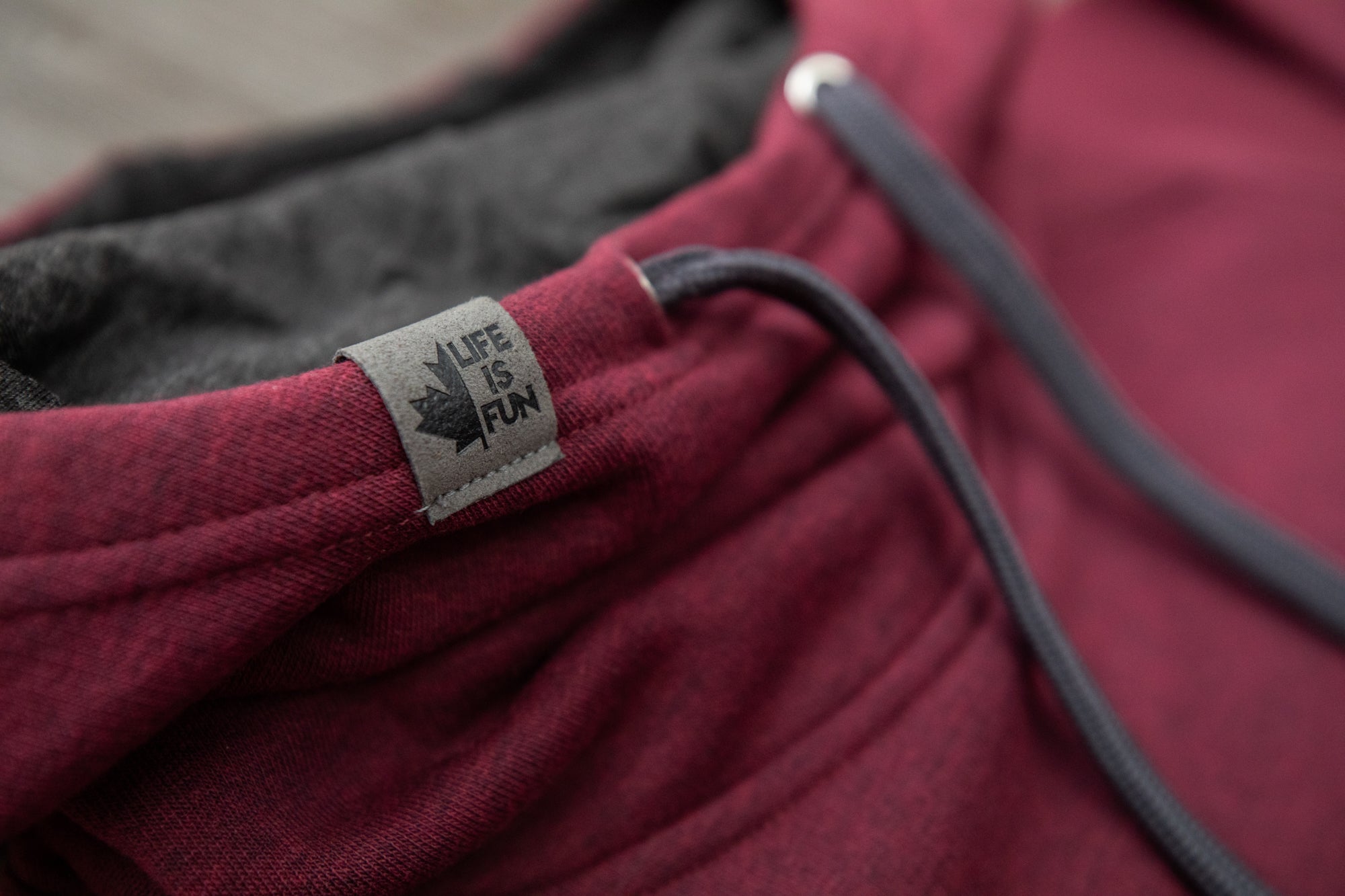 Ladies Scuba Neck Hoodie Burgundy Life is Fun